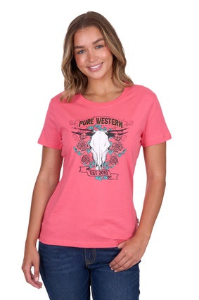 Womens Pure Western Tammy Short Sleeve Tee Tshirt - Pink (7547311718477)
