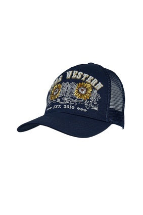 Pure Western Gina High Profile Trucker Cap - Navy Sunflower (7547325677645)