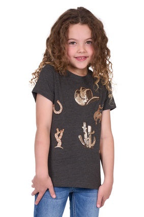 Girls Pure Western Bonita SS Tee Tshirt - Charcoal Marle (7547309850701)