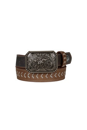 Kids Pure Western Terrence Belt - Tan / Choc with Full Buckle (7547364278349)