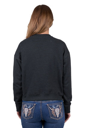 Womens Pure Western Clara Crew Sweater - Charcoal Marle (7453215064141)