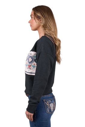 Womens Pure Western Clara Crew Sweater - Charcoal Marle (7453215064141)