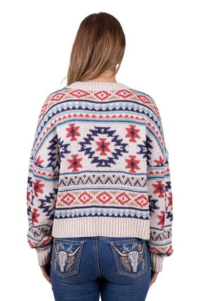Womens Pure Western Tracy Knit Jumper - Cream Aztec (7472652779597)