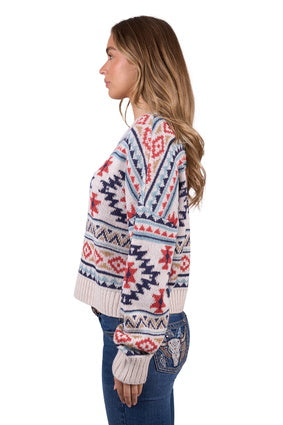 Womens Pure Western Tracy Knit Jumper - Cream Aztec (7472652779597)
