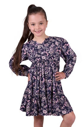 Girls Pure Western Gretel LS Dress - Navy (7505925996621)