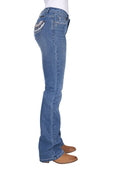 Womens Pure Western Pat Relaxed Rider Bootcut Jean - Retro Blue - 36 Leg