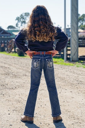 Girls Pure Western Bec Boot Cut Jean - Indigo (7534381957197)