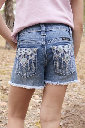 Girls Pure Western Bailey Shorts - Retro Blue (7547308605517)