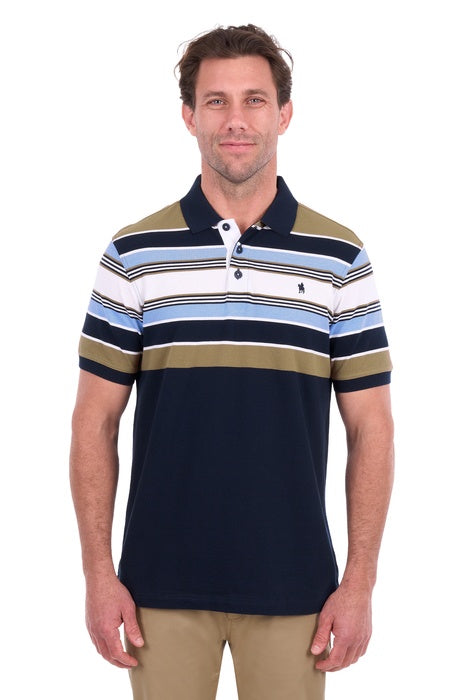Mens Thomas Cook Phillip Short Sleeve Polo Shirt - Navy / Tan