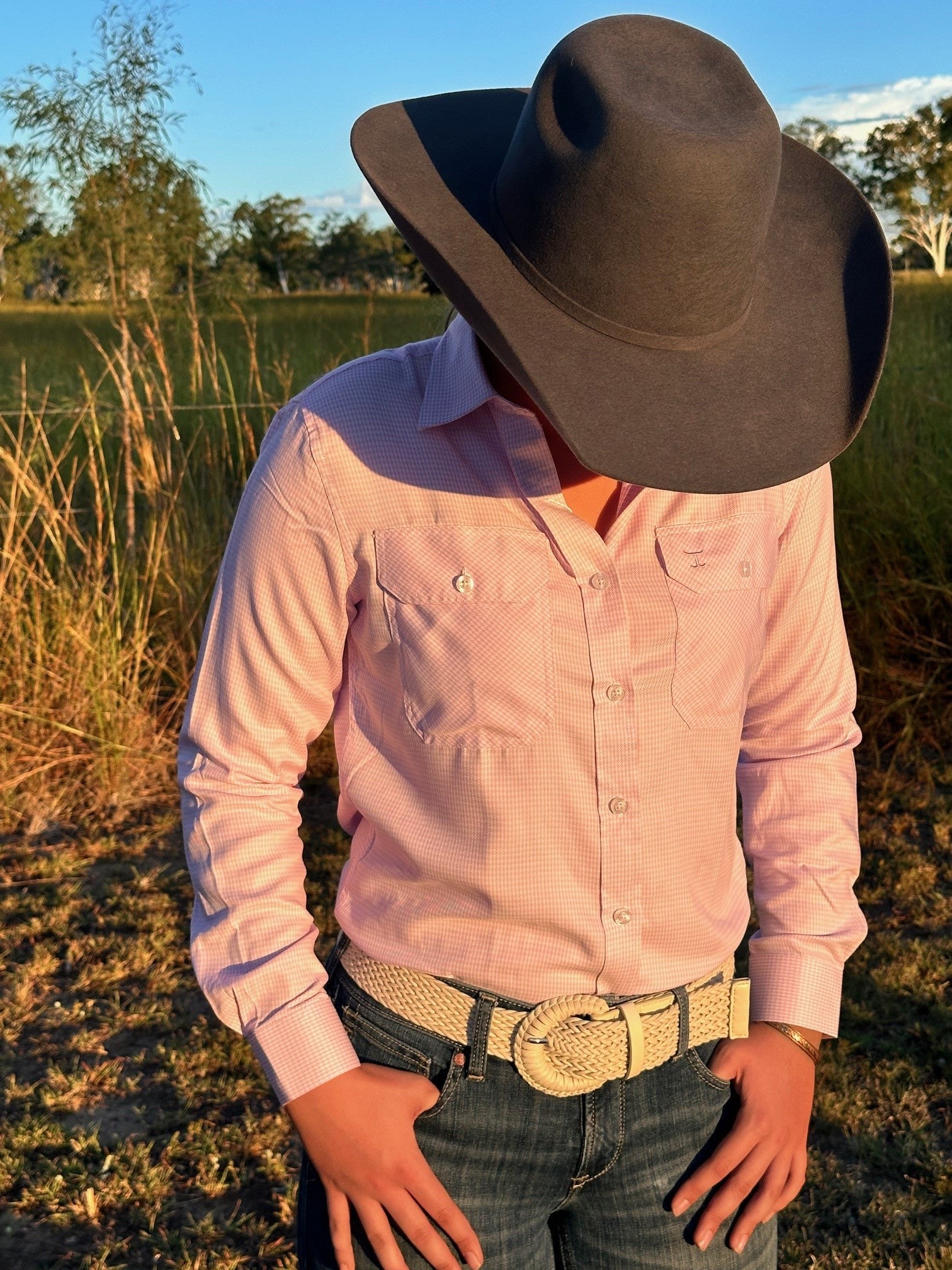 Womens Just Country Brooke Bamboo Blend Workshirt - Pink Houndstooth (7441632034893)