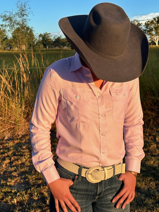 Womens Just Country Brooke Bamboo Blend Workshirt - Pink Houndstooth (7441632034893)