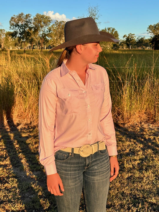 Womens Just Country Brooke Bamboo Blend Workshirt - Pink Houndstooth (7441632034893)