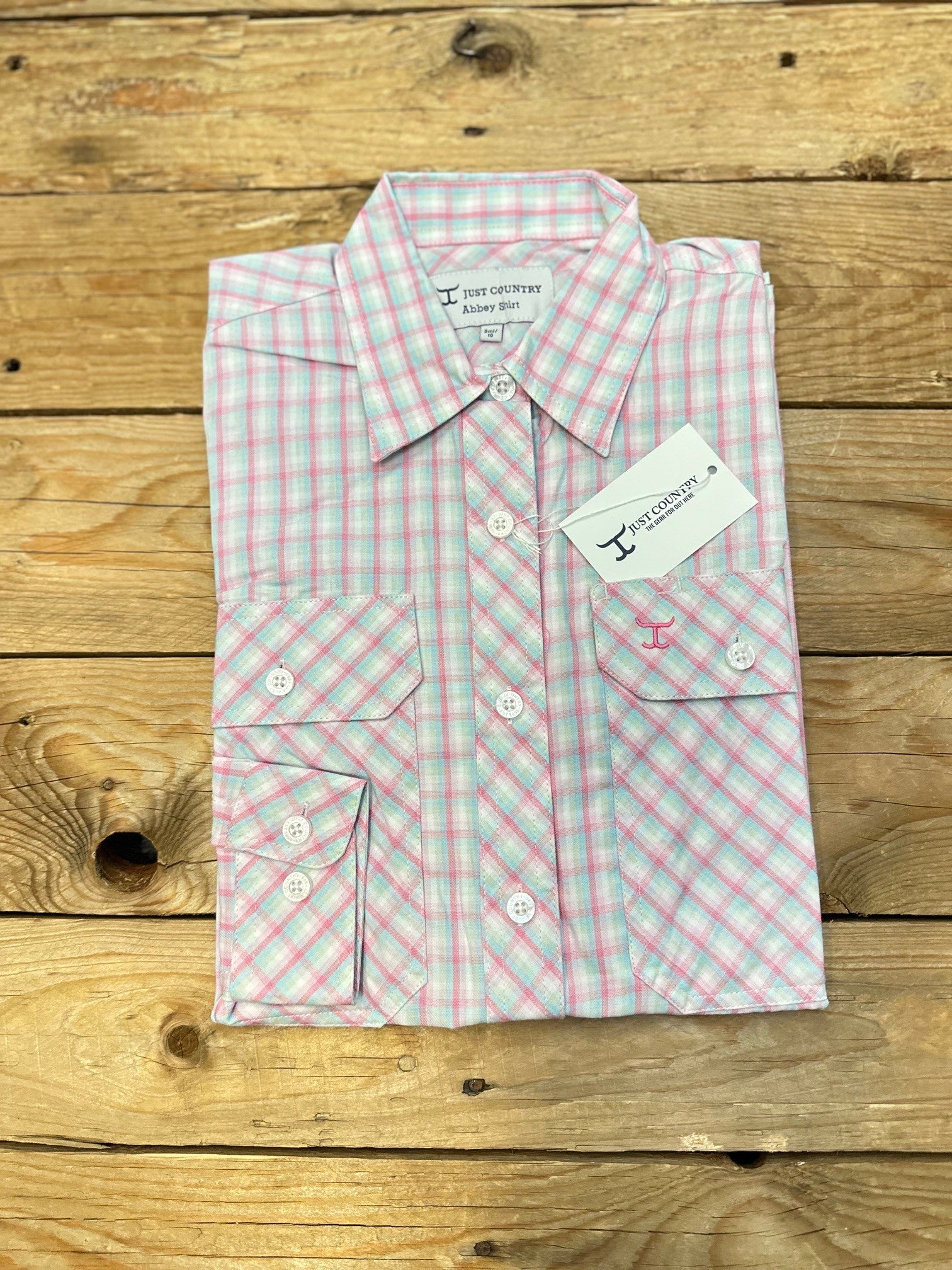 Womens Just Country Abbey Full Button Check Workshirt - Rose  / Aqua (7497022799949)