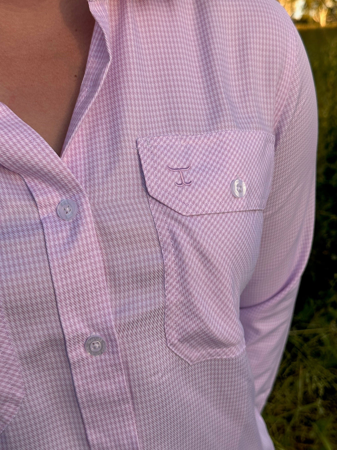 Womens Just Country Brooke Bamboo Blend Workshirt - Pink Houndstooth (7441632034893)