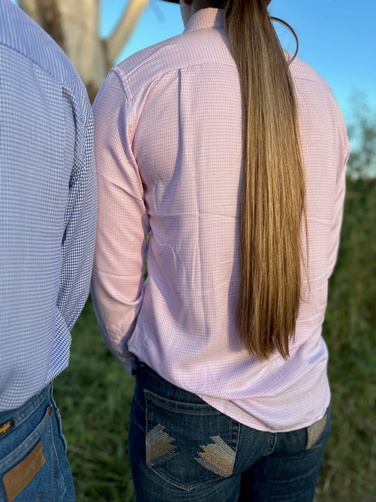 Womens Just Country Brooke Bamboo Blend Workshirt - Pink Houndstooth (7441632034893)