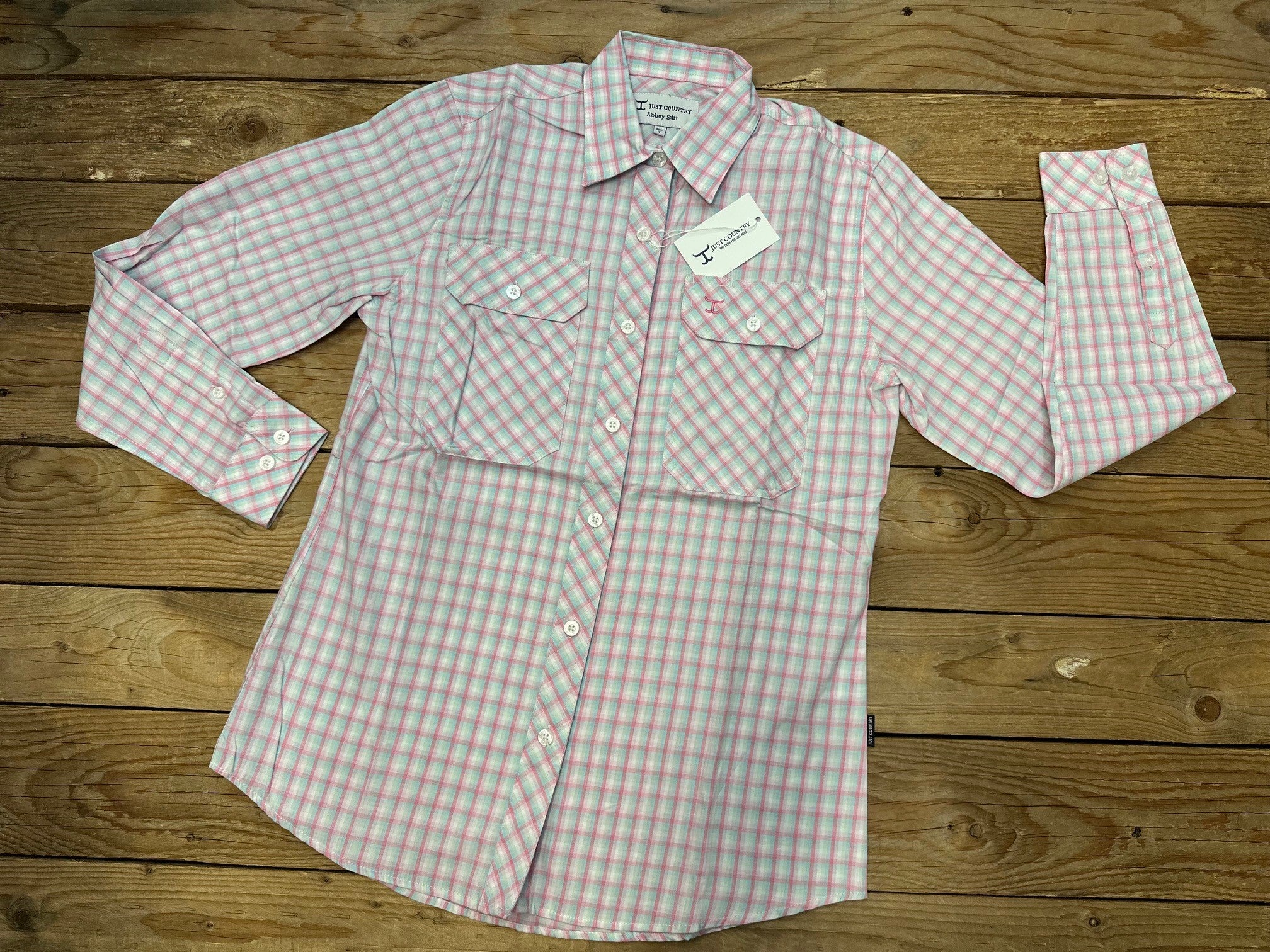 Womens Just Country Abbey Full Button Check Workshirt - Rose  / Aqua (7497022799949)