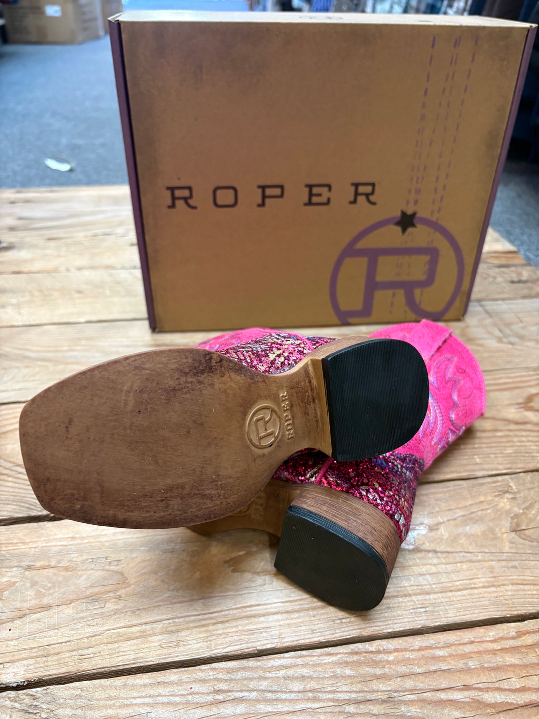 Kids Roper Glitter Aztec II Western Boot - Fuschia Pink / Fuschia Glitter