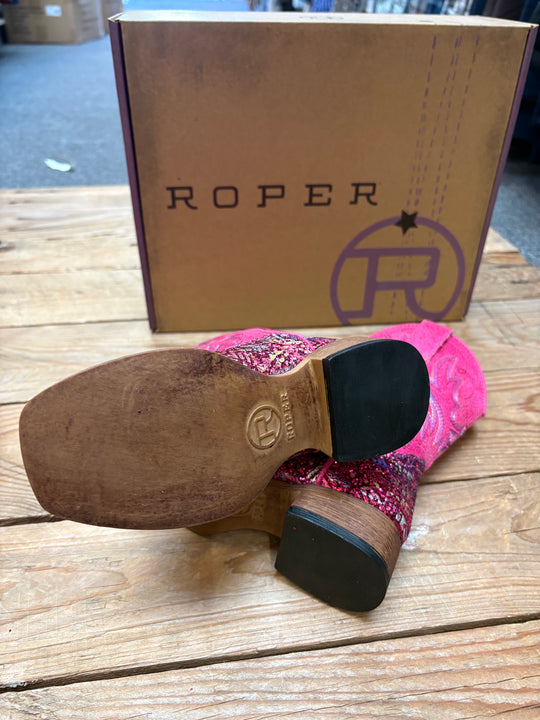 Kids Roper Glitter Aztec II Western Boot - Fuschia Pink / Fuschia Glitter