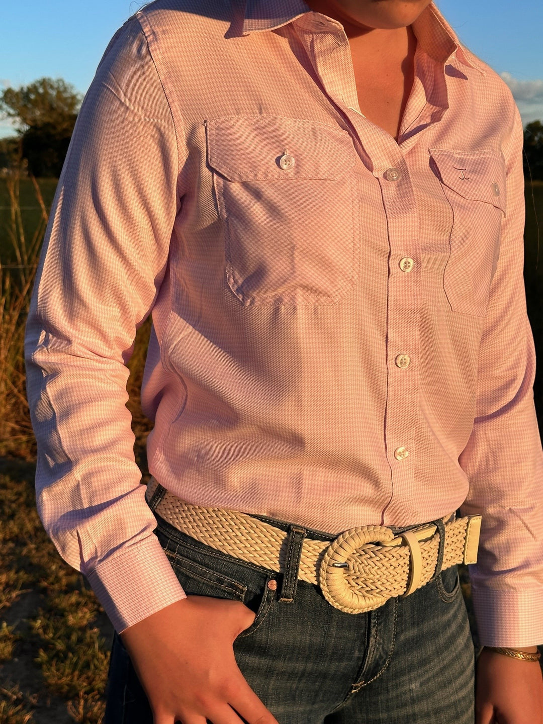 Womens Just Country Brooke Bamboo Blend Workshirt - Pink Houndstooth (7441632034893)
