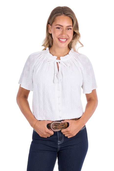 Womens Pure Western Piper Short Sleeve Blouse - White