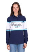 Womens Wrangler Piper Rugby Shirt Jumper - Navy / Light Blue