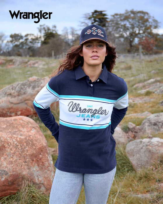 Womens Wrangler Piper Rugby Shirt Jumper - Navy / Light Blue
