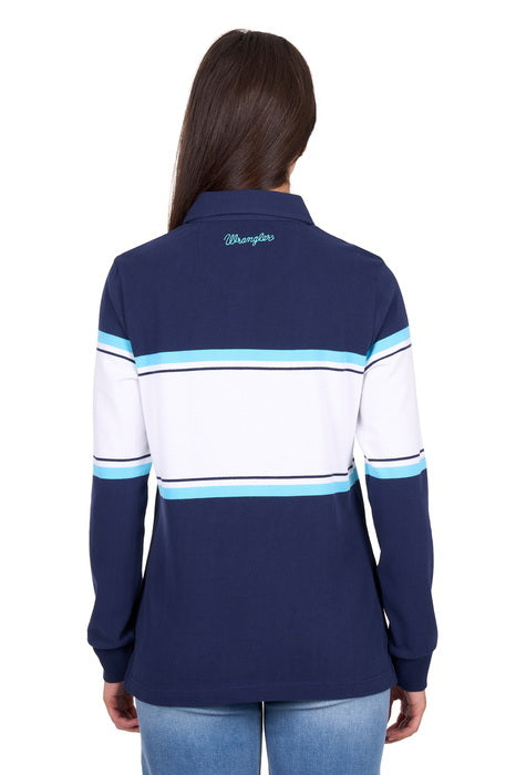 Womens Wrangler Piper Rugby Shirt Jumper - Navy / Light Blue