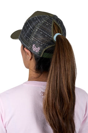 Womens Wrangler Piper High Profile Ponytail Trucker Cap - Olive