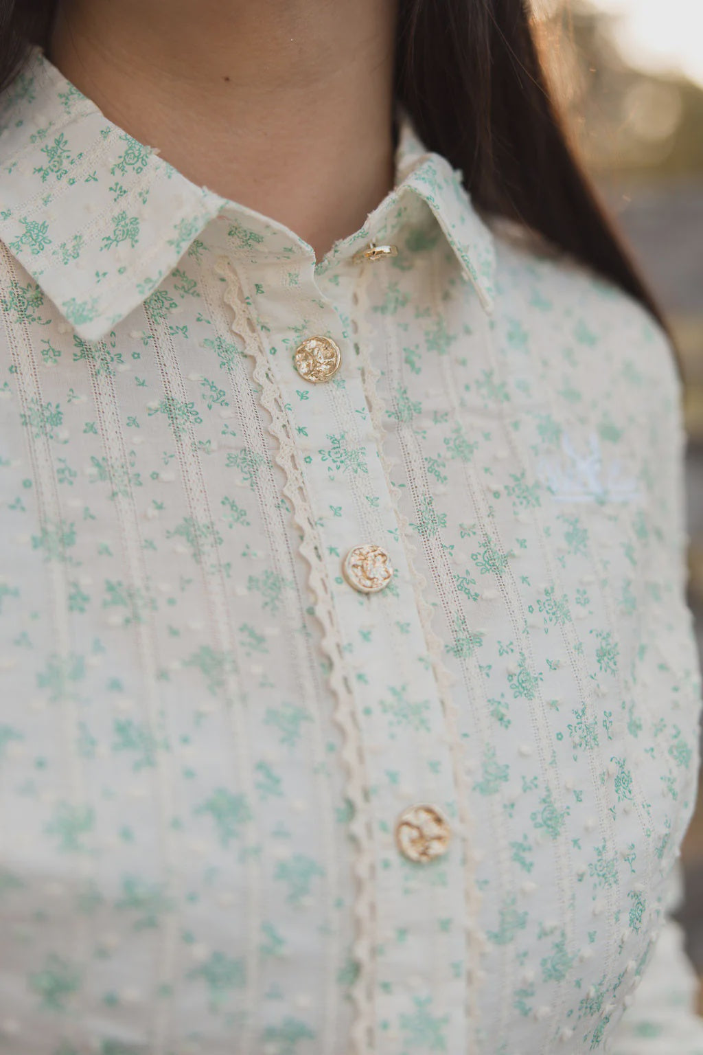 Womens Wild Lace Wear Prairie Blossom Arena Shirt - Cream / Green