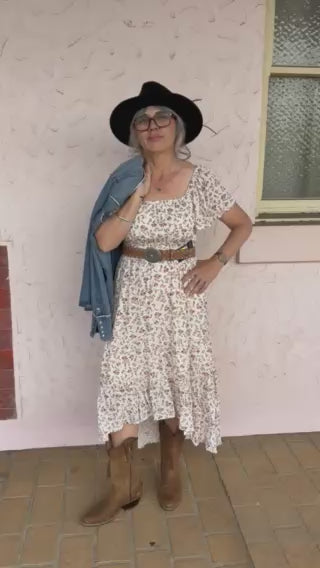 Womens Wrangler Renee Short Sleeve Midi Dress - Cream Floral