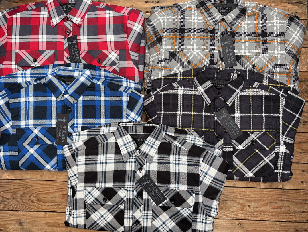 Mens Ritemate Flannelette Open Front Quilted Shirt / Jacket Winter 2026 - Choose Colour