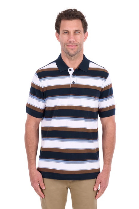 Mens Thomas Cook Randy 1 Pocket Short Sleeve Polo Shirt - Navy / Rust
