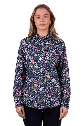 Womens Hard Slog Raya Half Button LS Shirt - Navy Floral (7453223616589)