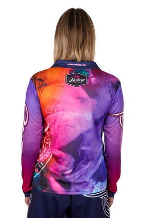 Womens Bullzye Reef Fishing Shirt - Pink / Navy (6912256671821)