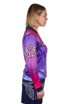 Womens Bullzye Reef Fishing Shirt - Pink / Navy (6912256671821)