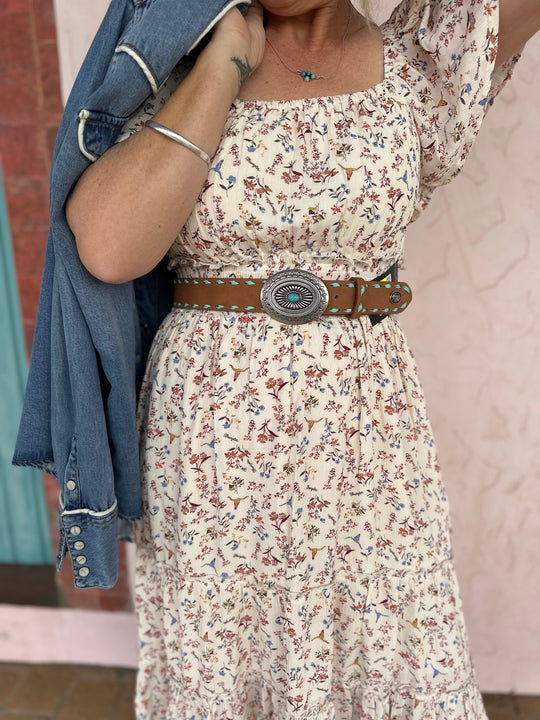Womens Wrangler Renee Short Sleeve Midi Dress - Cream Floral