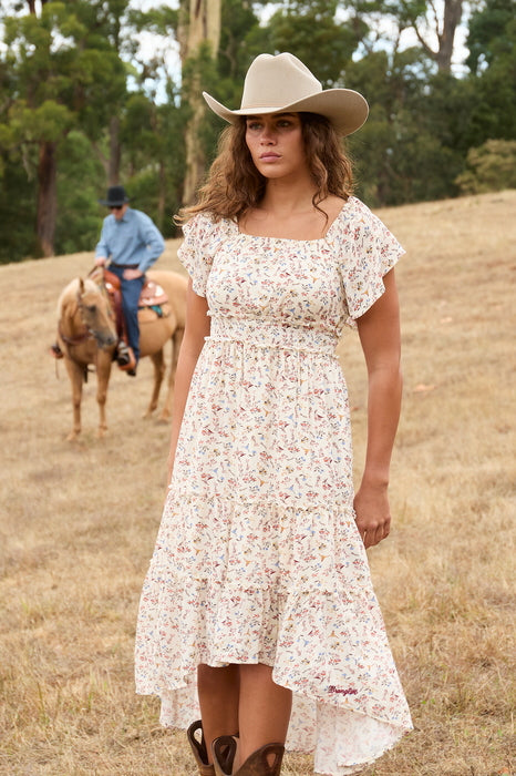 Womens Wrangler Renee Short Sleeve Midi Dress - Cream Floral