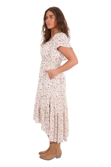 Womens Wrangler Renee Short Sleeve Midi Dress - Cream Floral