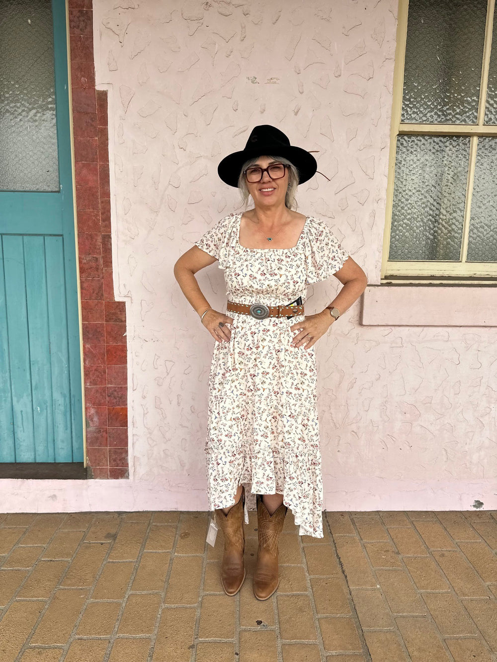 Womens Wrangler Renee Short Sleeve Midi Dress - Cream Floral