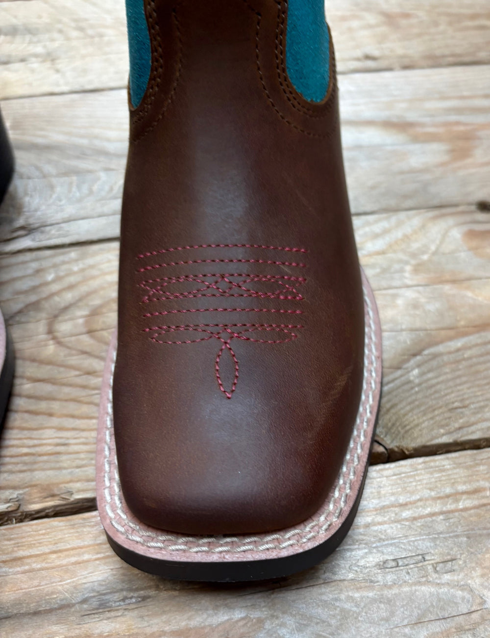 Youth Kids Ariat Rodeo Love Western High Top Cowgirl Boot - Distressed Brown / Aqua Dazzle Metallic