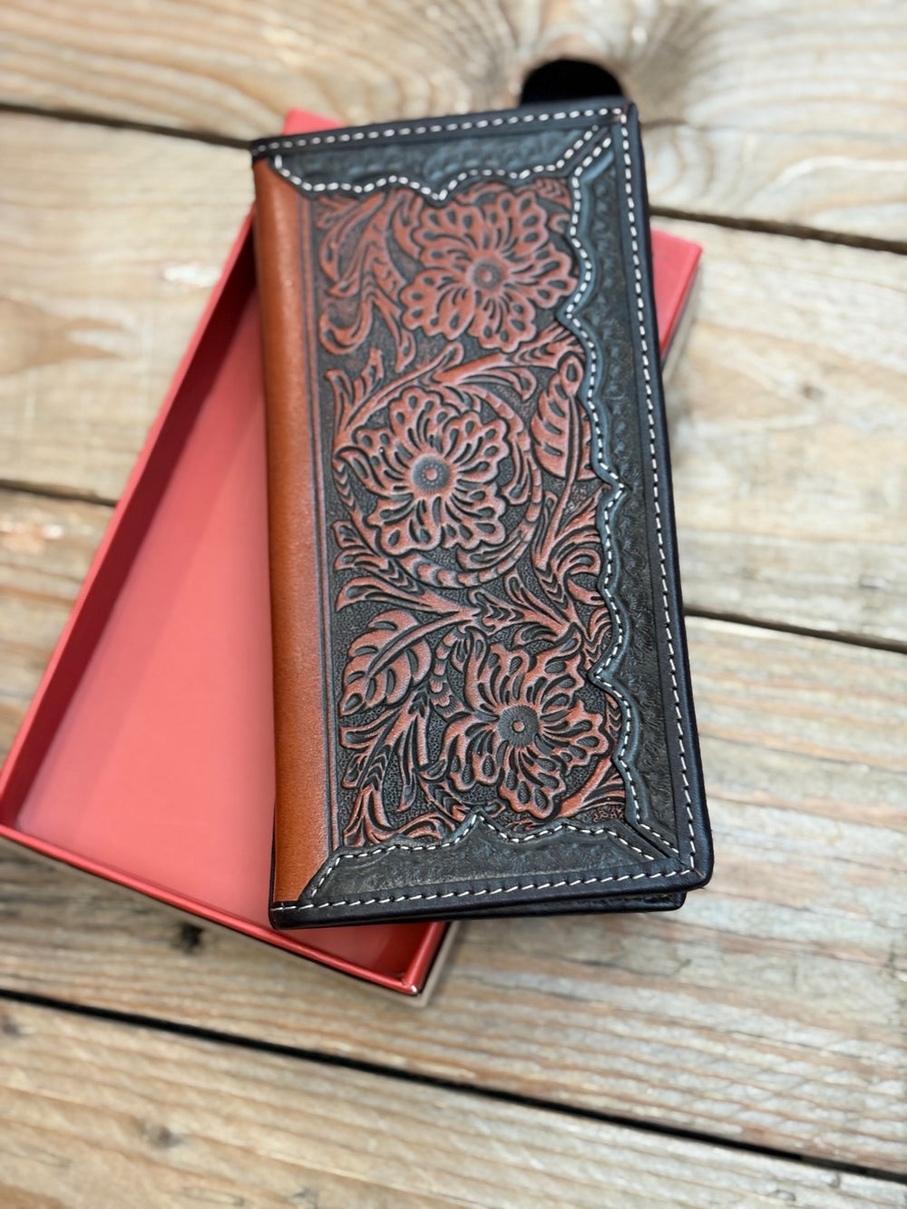 Roper Tooled Leather Brown Wallet
