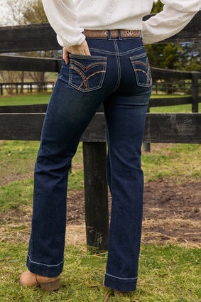 Womens Pure Western Romy Trouser Jean Mid Rise - Midnight - 32 Leg