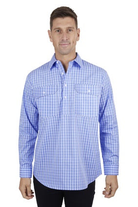 Mens Hard Slog Ron 1/2 Button Shirt - Blue / White (7351247405133)