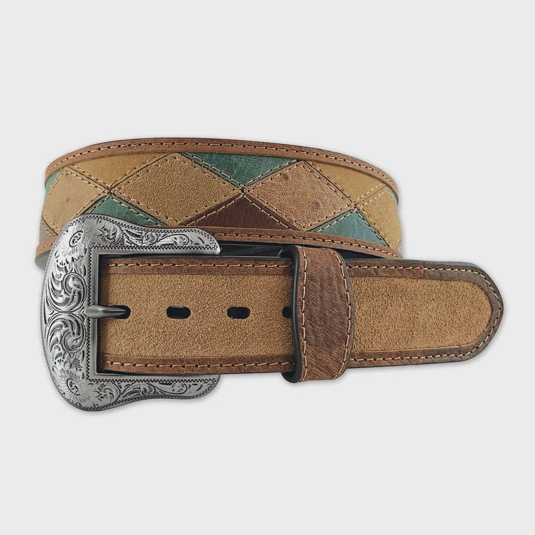 Mens Roper Crazyhorse Leather Multicolour Leather Patchwork Belt - Tan