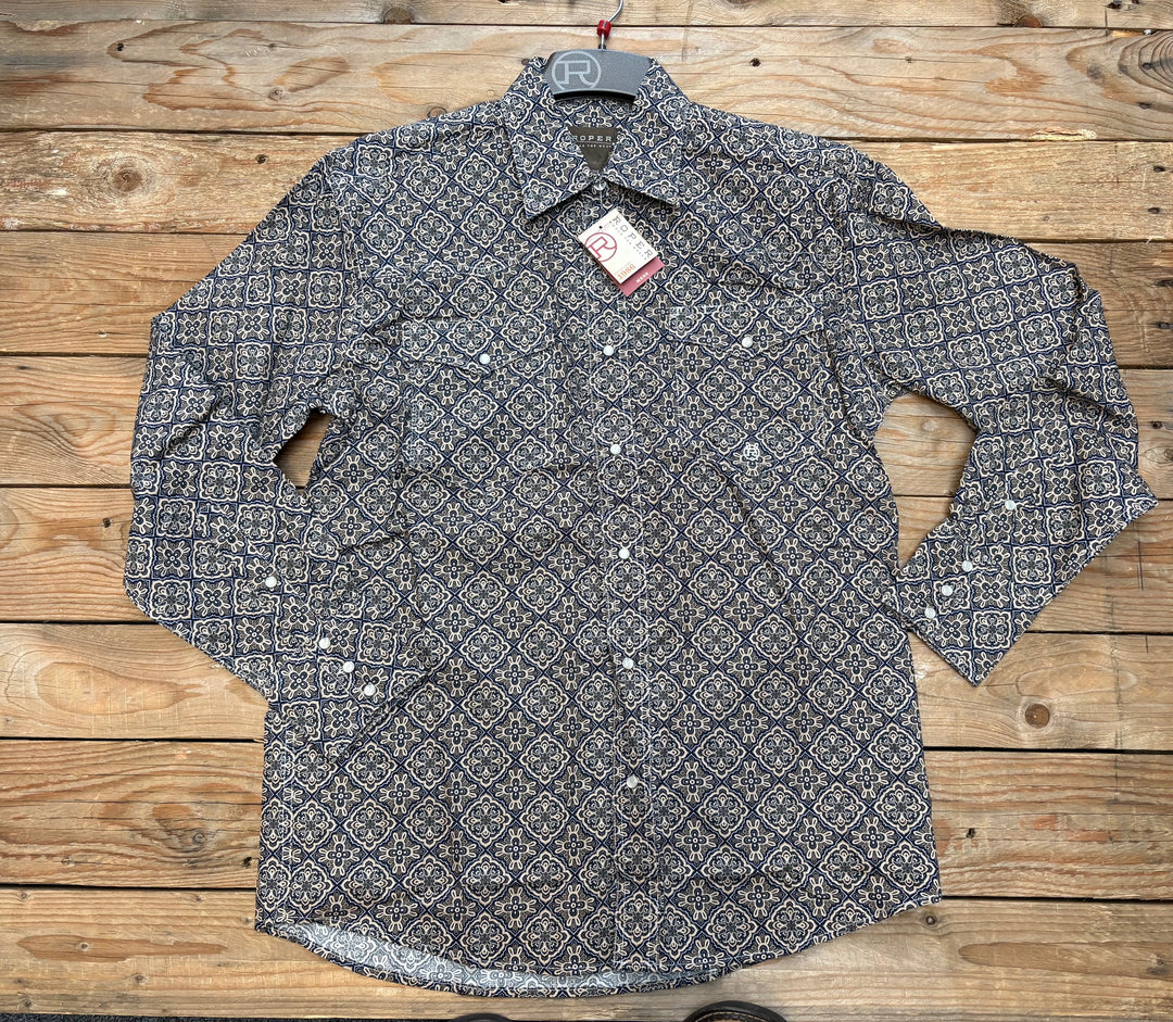Mens Amarillo Collection L/S Shirt - Brown Print