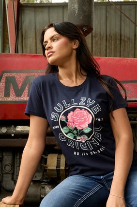 Womens Bullzye Rose Tee Tshirt - Navy (7350928736333)