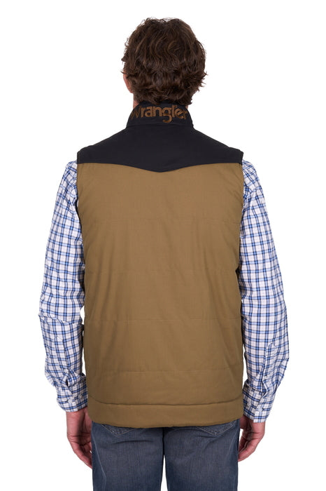 Mens Wrangler Ruben Canvas Vest - Dark Tan / Black