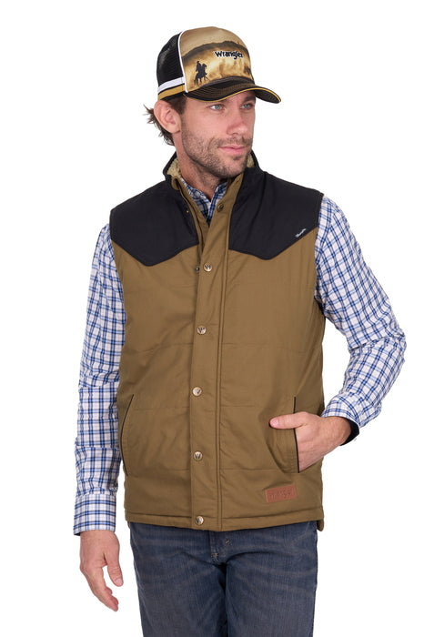 Mens Wrangler Ruben Canvas Vest - Dark Tan / Black
