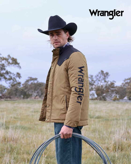Mens Wrangler Ruben Canvas Jacket - Dark Tan / Black