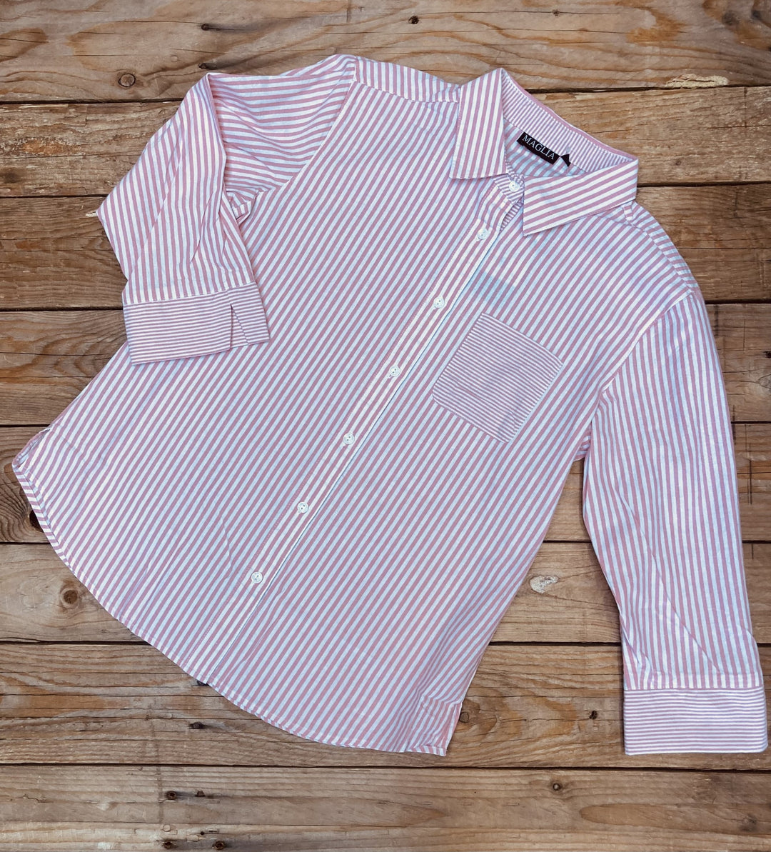Womens Maglia Striped Cotton Shirt - Sage or Blush (6924173213773)
